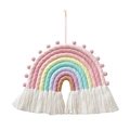 Decorazione da parete arcobaleno in cotone fatta a mano con pompon e frange bianche - Stile E