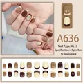 Short French style press-on nails in brown and beige tones with 24-piece layout - Brown French Patchwork (A636 Glue Style)