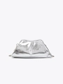 Macro shot of silver snakeskin embossed texture and metallic chain on cloud clutch bag - Silver Mesh Snake