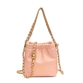 Rosa Kordelzug-Beuteltasche für Mädchen mit goldener Kette und Zierkugel-Detail - Rosa