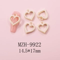 Golden heart nail charm with white pearls and pink manicure application detail - Gold Large Heart Pave Artificial Pearl Charm (9922)