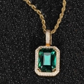 Hip-Hop-Halskette mit quadratischem grünem Smaragd-Anhänger und goldener Kordelkette - Gold mit Smaragdstein (Anhänger Halskette)
