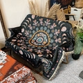 Detail of bohemian mandala throw blanket featuring phases of the moon and fringe - Black Moon Phase Mandala / 130x160cm