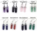 Detailed set of hexagonal crystal prism earrings in amethyst quartz and natural stones - Green Aventurine