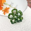 Pince à cheveux fleur creuse vert émeraude translucide avec strass sur fourrure - Vert Foncé