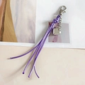 Purple woven cord keychain with silver heart pendant and lobster clasp for bags - Purple