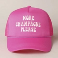 Detail of rose pink foam trucker hat with white 3D embroidery MORE CHAMPAGNE PLEASE - Rose Red