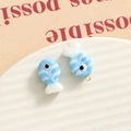 Blue and white striped fish-shaped glass bead with gold hook for DIY jewelry - 3D Color Matching Fish / Light Blue and White Striped
