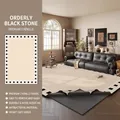 Washable chenille area rug in Order Black Stone design with minimalist black square patterns - Removable And Washable Chenil - Order Blackstone