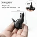 Minimalist black cast iron sitting cat drawer handle with single hole screw mount - Cat-Sitting Style (Black)
