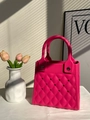Rose pink EVA tote bag with diamond quilted pattern and decorative laser-cut holes - Rose Red
