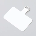 Close-up of a white universal phone tether tab with a silver D-ring for lanyards - Silver Clasp / White