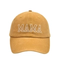 Ginger yellow baseball cap with white MAMA embroidery in washed cotton fabric - Adult Style(MAMA) / Yellow