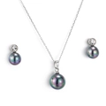Titanium steel jewelry set with dark iridescent pearl pendant and crystal earrings - Iridescent Pearl Style (KS132781-Z)