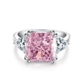 Elegante anello in argento S925 con zircone rosa taglio cushion e pietre laterali - US 5 / Rosa