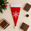 Funda para cubiertos con forma de gorro de Navidad rojo y bordado de copo de nieve - Estilo Copo de Nieve