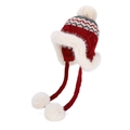 Gorro de punto Fair Isle rojo con forro de piel sintética blanca y pompones suaves de invierno - Burdeos