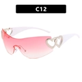 Pink gradient Y2K wrap sunglasses with white frames and rhinestone heart detail - White Frame Double Pink