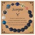 Scorpio natural stone bead bracelet with lava rocks and metal charm on a gift card - Scorpio