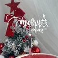 Dettaglio del topper per torta in acrilico argento Merry Christmas con motivo albero - Albero di Natale Argento Buon Natale