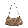 Beige faux leather hobo bag set with round coin purse and wide fabric shoulder strap - Khaki