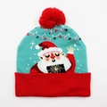 Lake blue Christmas knit beanie with red trim and pompom featuring festive patterns - Hat Style 15 (Cyan Red Santa)
