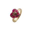 Adjustable gold plated heart ring with rose pink enamel and sparkling zircon accents - Adjustable Open / Light Red