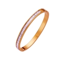 Gold-plated bangle featuring a row of rectangular crystals with a secure hinge closure - Wide Version / Rose Gold + White
