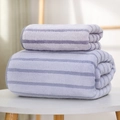 Purple striped coral fleece towel set with bath towel and square face towel - Broad & Narrow Stripe / Towel (35*75cm) / Gray