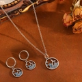 Silver whale tail jewelry set with blue zircon necklace and earrings for women - Silver Blue Zirconia Round Whale Tail Set (T029)