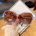 Polarized square oversized sunglasses with brown gradient lenses and rhinestone accents - Rhinestone Polarized / Gradient Brown