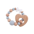 Baby silicone teether bracelet with white bow, grey beads and a wooden heart charm - Grey Blue Teether