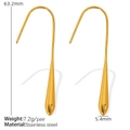 Golden stainless steel teardrop long hook earrings with detailed size and weight specs - Slender Water Drop Style (EH567) / Gold