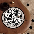 French vintage round leather placemat with black and white rose floral patterns - French Medieval Style-Type M [Round]
