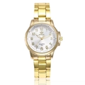 Elegant gold alloy quartz watch with white dial and polished metal strap for women - Gold Case White Dial
