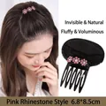 Invisible hair pad with pink rhinestone flower for root volume, size 6.8x8.5cm - Pink Rhinestone Volumizing Comb