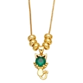Collana con ciondolo a forma di gatto dorato con gemma verde smeraldo su catena sottile - Gatto con pietra verde