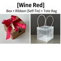 Square woven gift basket with wine red ribbon and clear PVC carrying tote bag - Wine Red With Tote Bag