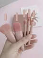 Lot de 5 pinceaux de maquillage rose Morandi avec poils en fibres douces et manches en résine - Type portable