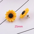 25mm yellow sunflower resin stud earrings with realistic floral petals and metal posts - 25mm Yellow + Black Core (One Pair)