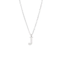 Silver letter J pendant necklace with zircon stones on a fine stainless steel chain - Silver-J