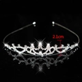 Silver bridal tiara with sparkling rhinestones and hollow claw chain, 2.1cm height - Hollow Wave Style (FG006)