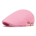 Pink breathable mesh flat cap with adjustable metal buckle for summer sun protection - Pink