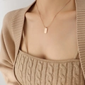 Elegant rose gold rectangle pendant necklace with Love engraving on a snake chain - Rose Gold Necklace (40+5cm)