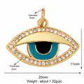 Golden Evil Eye charm with blue enamel and white zircons, dimensions 20x11mm - L559979-Gold Oblong Turquoise Eye