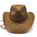 Detalle del tejido hueco del sombrero de vaquero de paja y cordón con cuentas ajuste - M(56-58cm) / Marrón