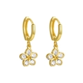 S925 silver hoop earrings in gold finish featuring clear zircon flower pendants - ERH108 Gold Plated