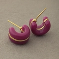 Eleganti orecchini a C in smalto viola con sottile filo d'oro per le donne - Rosa Rosso