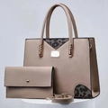 Beige PU-Leder Handtasche mit Spitzen-Patchwork und passender Envelope-Clutch im Set - Khaki