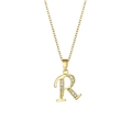 18K gold plated necklace featuring letter R pendant with sparkling zircons on white background - Letter R